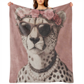 1pc Retro Floral Leopard Print Flannel Blanket - Soft, Cozy, and Lightweight for Sofa, Bed, Car, or Travel - All- Season Versatility, Mixed Colors, Perfect Gift for Home or Office Decor, Leopard Decor