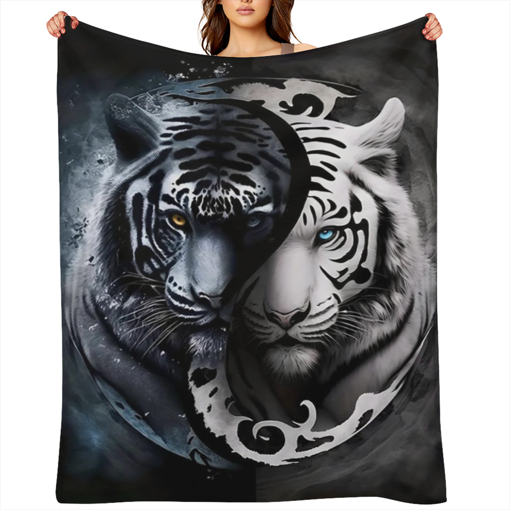 Double-Sided Tiger Flannel Print Blanket, Modern Style Blanket, Soft And Comfortable Blanket, Travel Sofa Bed, Office Home Decoration, Birthday Gift Blanket, Suitable for Boys, Girls, Adults, Availabl