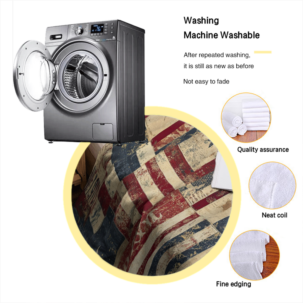 Vintage American Flag Throw Blanket - Red White Blue Star Stripes & Distressed Wood Texture Design, Ultra-Soft 280GSM Flannel All-Season Cozy Blanket for Couch, Bed, Sofa, Camping, Office - Patriotic