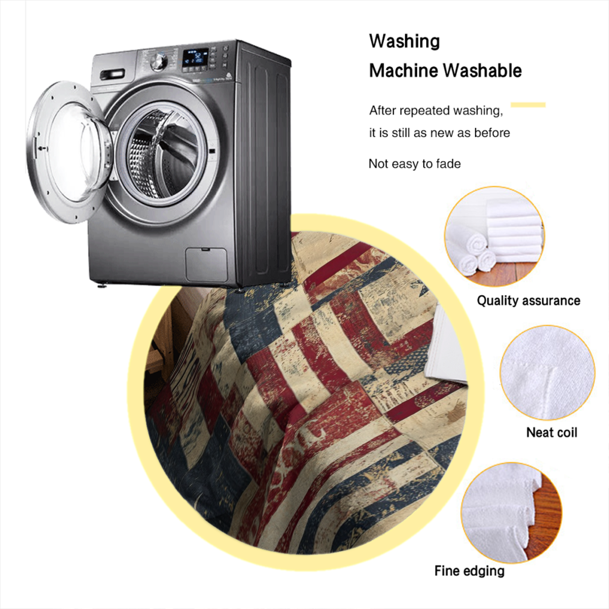 Vintage American Flag Throw Blanket - Red White Blue Star Stripes & Distressed Wood Texture Design, Ultra-Soft 280GSM Flannel All-Season Cozy Blanket for Couch, Bed, Sofa, Camping, Office - Patriotic