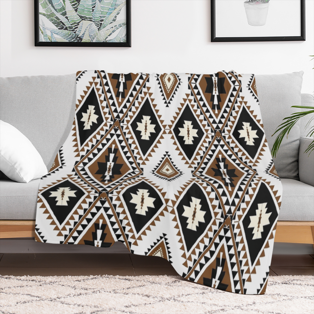 Geometric Ethnic African American Throw Blanket 280GSM Flannel Blankets for Couch Bed Sofa Dorm, Warmth Soft Cozy Fleece Blanket Gifts for Her Him All Season