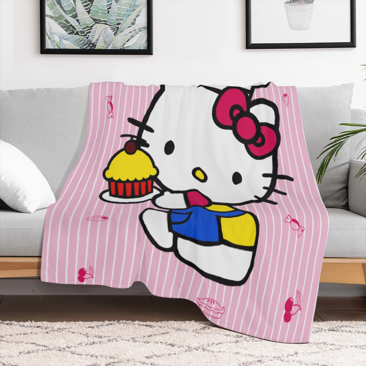 13pcs Sanrio Hello Kitty Throw Blanket Plush for Sofa, Thermal Pet, Women' s Outdoor and Car Camping