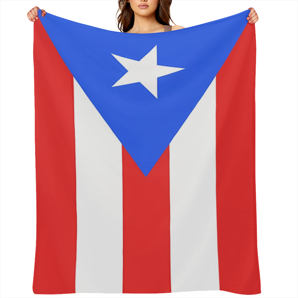 1pc Puerto Rico Flag Printed Adult Blanket Four Seasons Flannel Blanket Soft Warm Plush Blanket Sofa Bed Camping Travel Theater Ideal Flag Gift and Holiday Gift