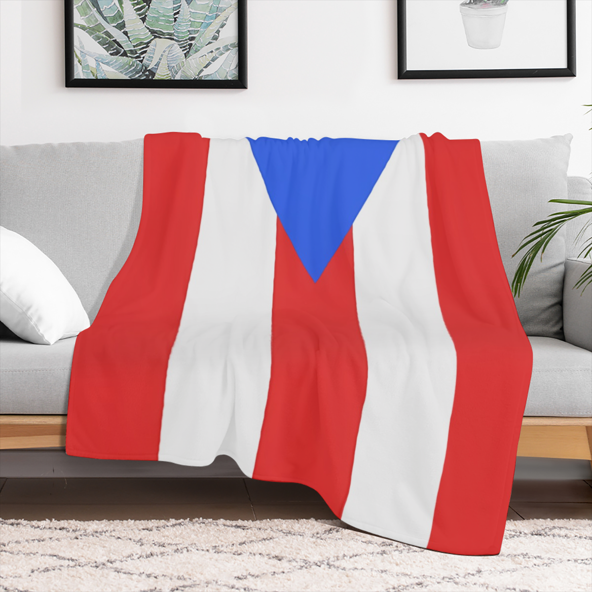 1pc Puerto Rico Flag Printed Adult Blanket Four Seasons Flannel Blanket Soft Warm Plush Blanket Sofa Bed Camping Travel Theater Ideal Flag Gift and Holiday Gift
