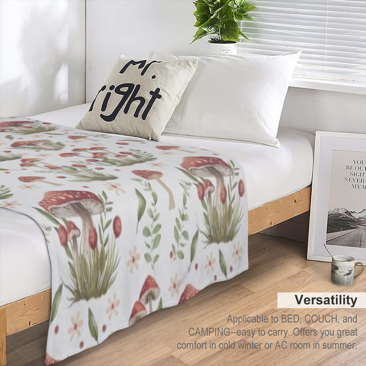 Cozy Red Mushroom Throw Blanket Soft Plush Flannel with Whimsical Forest- Themed Design, Lightweight & Warm, Perfect for Couch or Bed, Ideal Gift for Youngsters and Adults, 4 Sizes Available ( 30x40,
