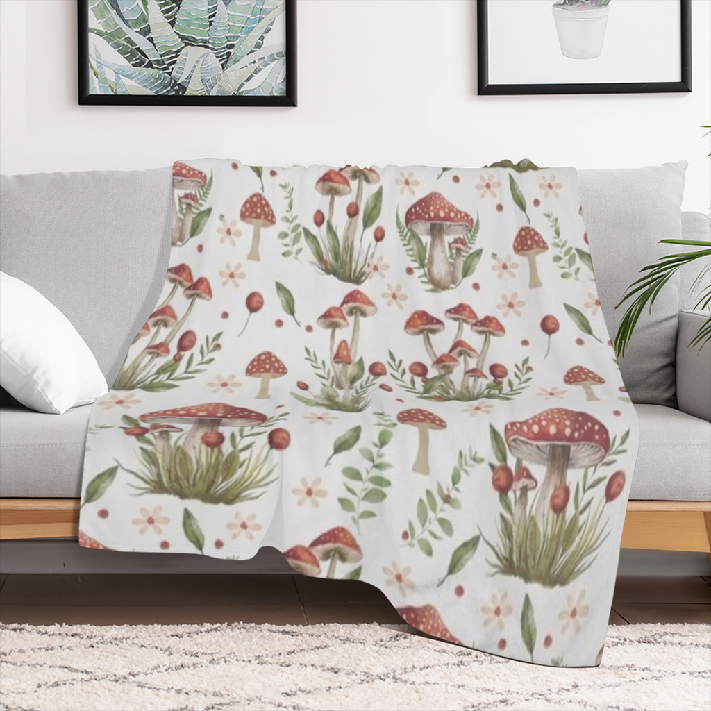 Cozy Red Mushroom Throw Blanket Soft Plush Flannel with Whimsical Forest- Themed Design, Lightweight & Warm, Perfect for Couch or Bed, Ideal Gift for Youngsters and Adults, 4 Sizes Available ( 30x40,