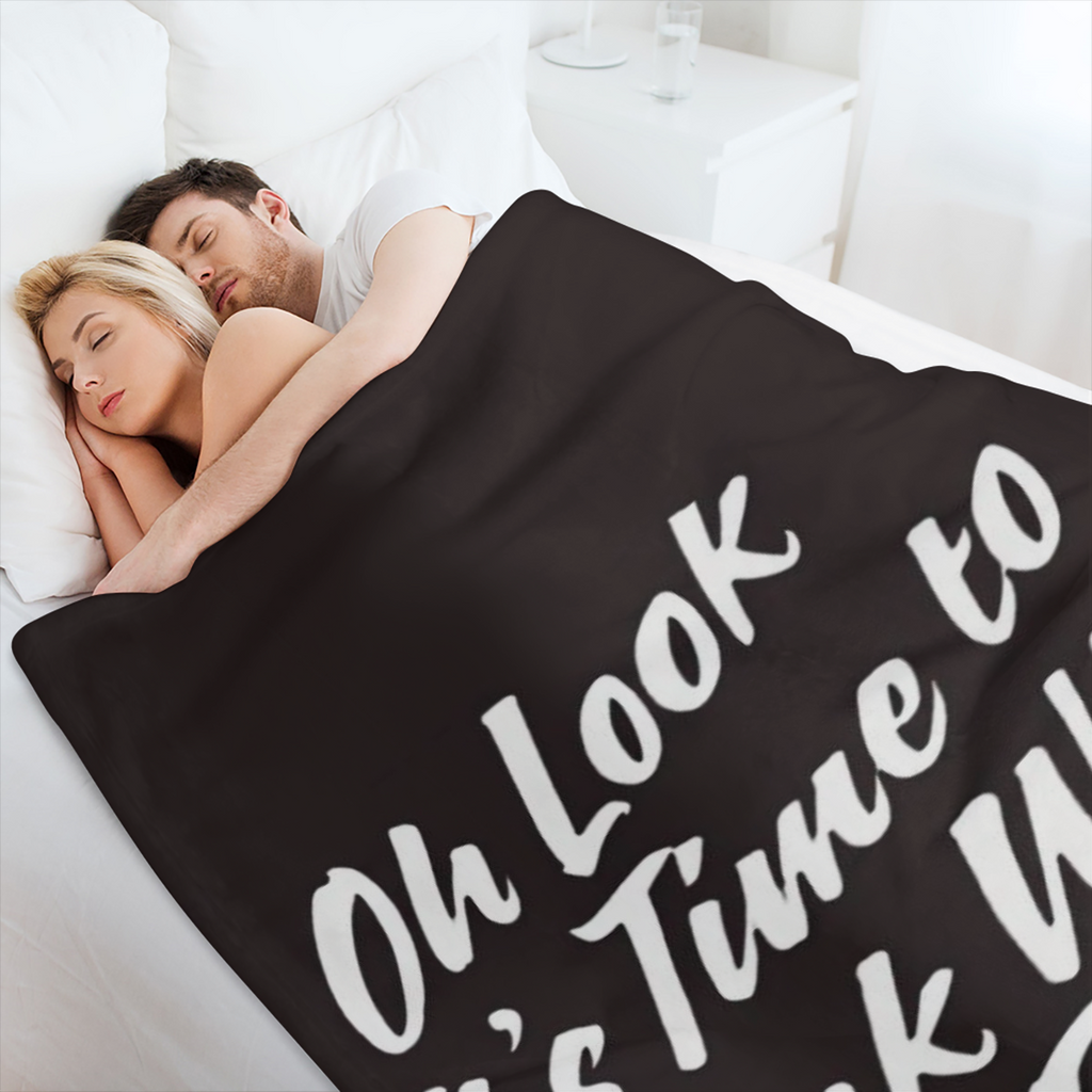 Cozy Wine- Themed Flannel Blanket Oh Look It' s Time to Drink Wine and Relax Design, Perfect Gift for Wine Lovers, Soft & Warm for Home, Sofa, or Bed Use, All- Season Comfort, Wine Lover Gifts
