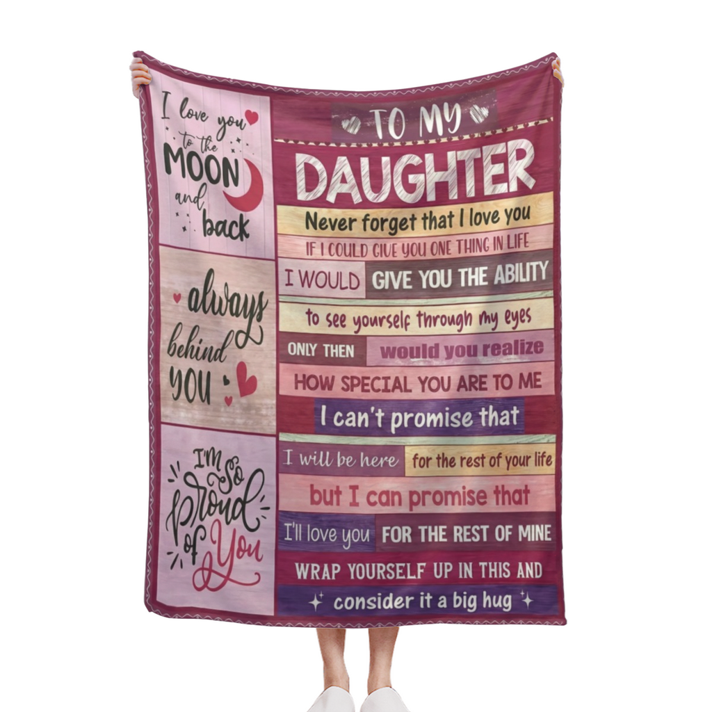 1pc to My Daughter Flannel Throw Blanket from Mom - Soft Plush Love Letter Design with Heartfelt Message, Pink & Purple Cozy Gift for Daughter, All-Season Bedspread or Couch Cover, Sentimental Keepsak