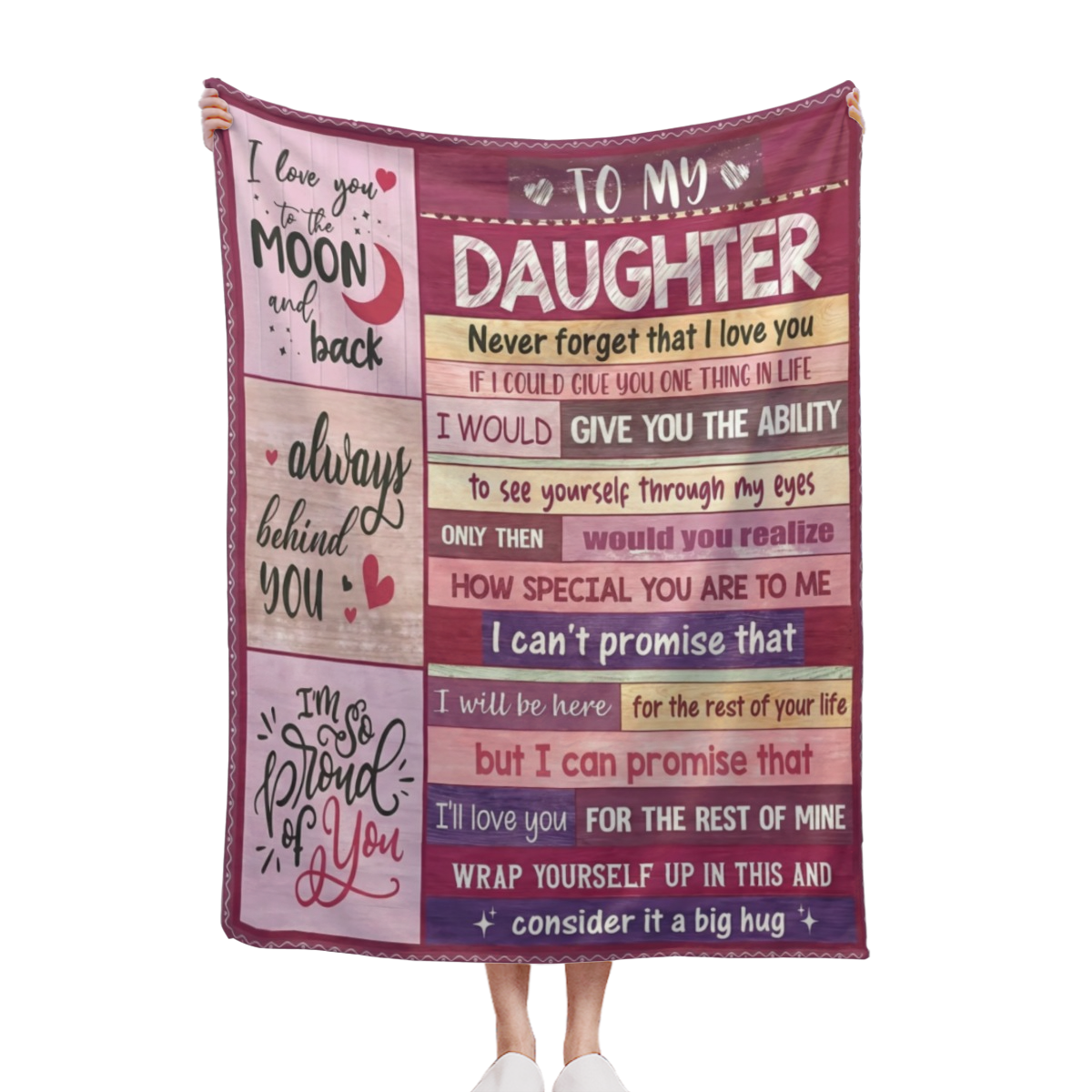 1pc to My Daughter Flannel Throw Blanket from Mom - Soft Plush Love Letter Design with Heartfelt Message, Pink & Purple Cozy Gift for Daughter, All-Season Bedspread or Couch Cover, Sentimental Keepsak