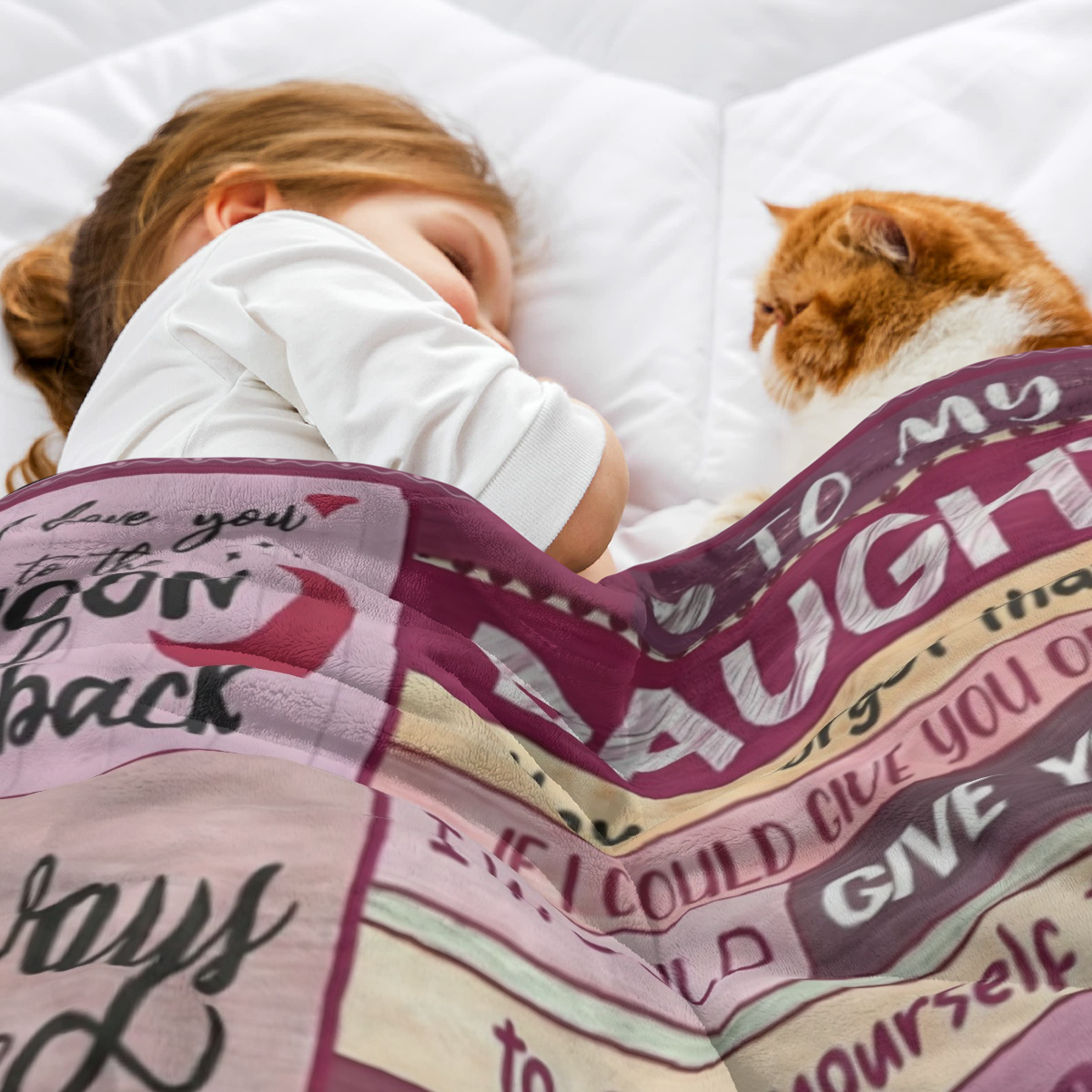 1pc to My Daughter Flannel Throw Blanket from Mom - Soft Plush Love Letter Design with Heartfelt Message, Pink & Purple Cozy Gift for Daughter, All-Season Bedspread or Couch Cover, Sentimental Keepsak