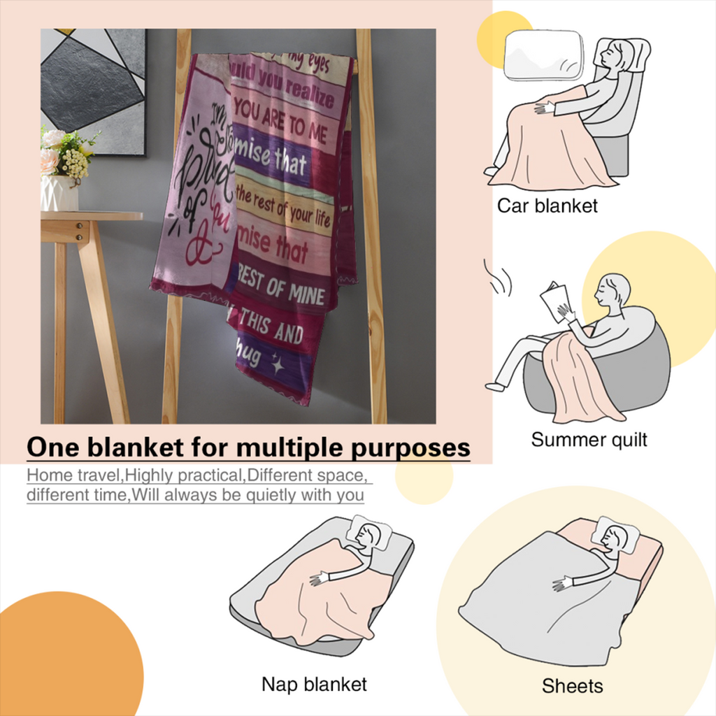 1pc to My Daughter Flannel Throw Blanket from Mom - Soft Plush Love Letter Design with Heartfelt Message, Pink & Purple Cozy Gift for Daughter, All-Season Bedspread or Couch Cover, Sentimental Keepsak