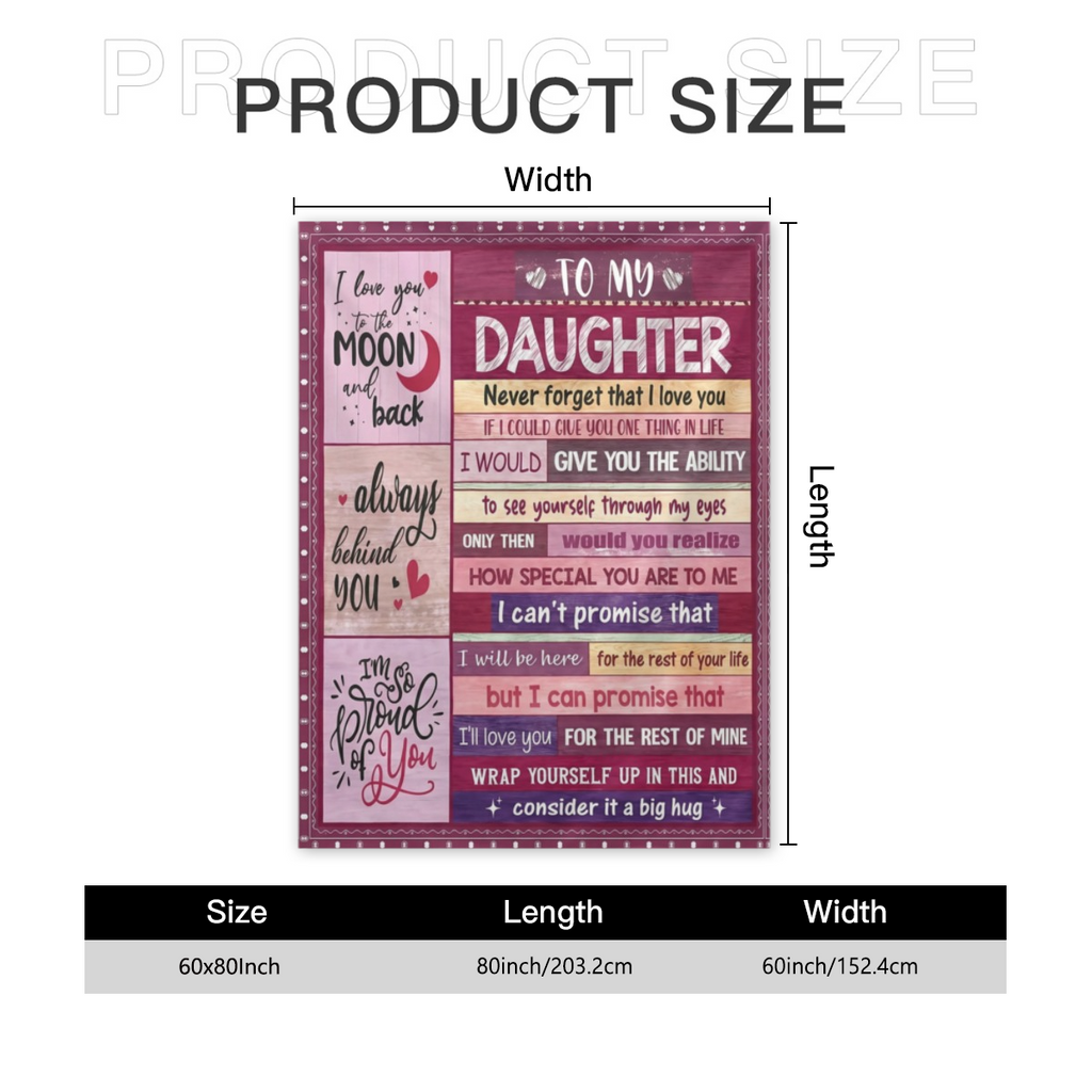 1pc to My Daughter Flannel Throw Blanket from Mom - Soft Plush Love Letter Design with Heartfelt Message, Pink & Purple Cozy Gift for Daughter, All-Season Bedspread or Couch Cover, Sentimental Keepsak