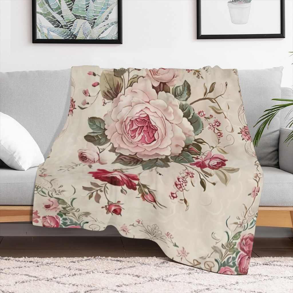 1 pink floral print flannel blanket Novelty Flannel blanket Soft and comfortable nap Office School and family picnic trip gift Flannel blanket