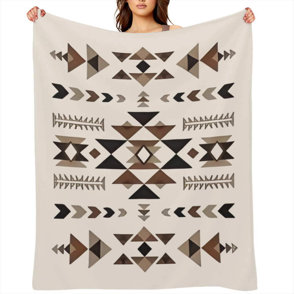 Bohemian Geometric Throw Blanket - Premium Flannel 280GSM All-Season Lightweight & Portable, Earthy Brown/Beige/White/Black/Gray - Cozy Home Decor, Travel, Camping - Christmas Birthday Valentine's Gif