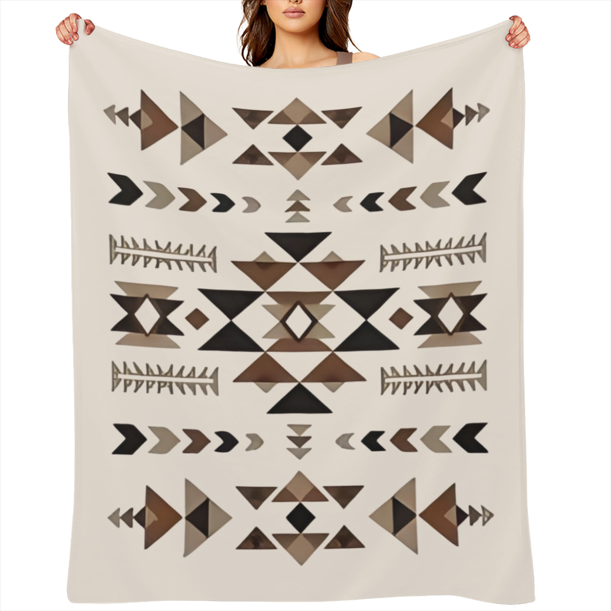Bohemian Geometric Throw Blanket - Premium Flannel 280GSM All-Season Lightweight & Portable, Earthy Brown/Beige/White/Black/Gray - Cozy Home Decor, Travel, Camping - Christmas Birthday Valentine's Gif
