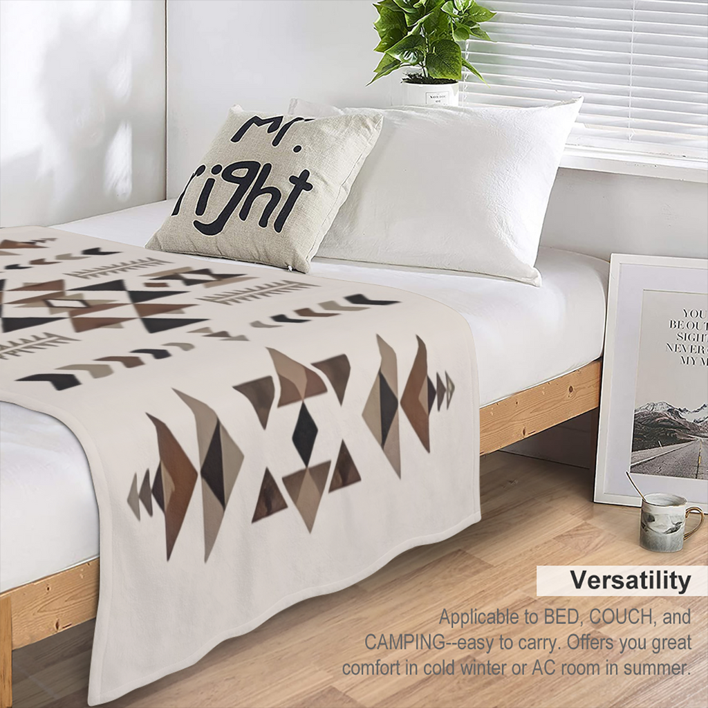 Bohemian Geometric Throw Blanket - Premium Flannel 280GSM All-Season Lightweight & Portable, Earthy Brown/Beige/White/Black/Gray - Cozy Home Decor, Travel, Camping - Christmas Birthday Valentine's Gif