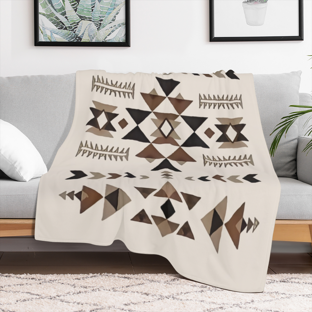 Bohemian Geometric Throw Blanket - Premium Flannel 280GSM All-Season Lightweight & Portable, Earthy Brown/Beige/White/Black/Gray - Cozy Home Decor, Travel, Camping - Christmas Birthday Valentine's Gif