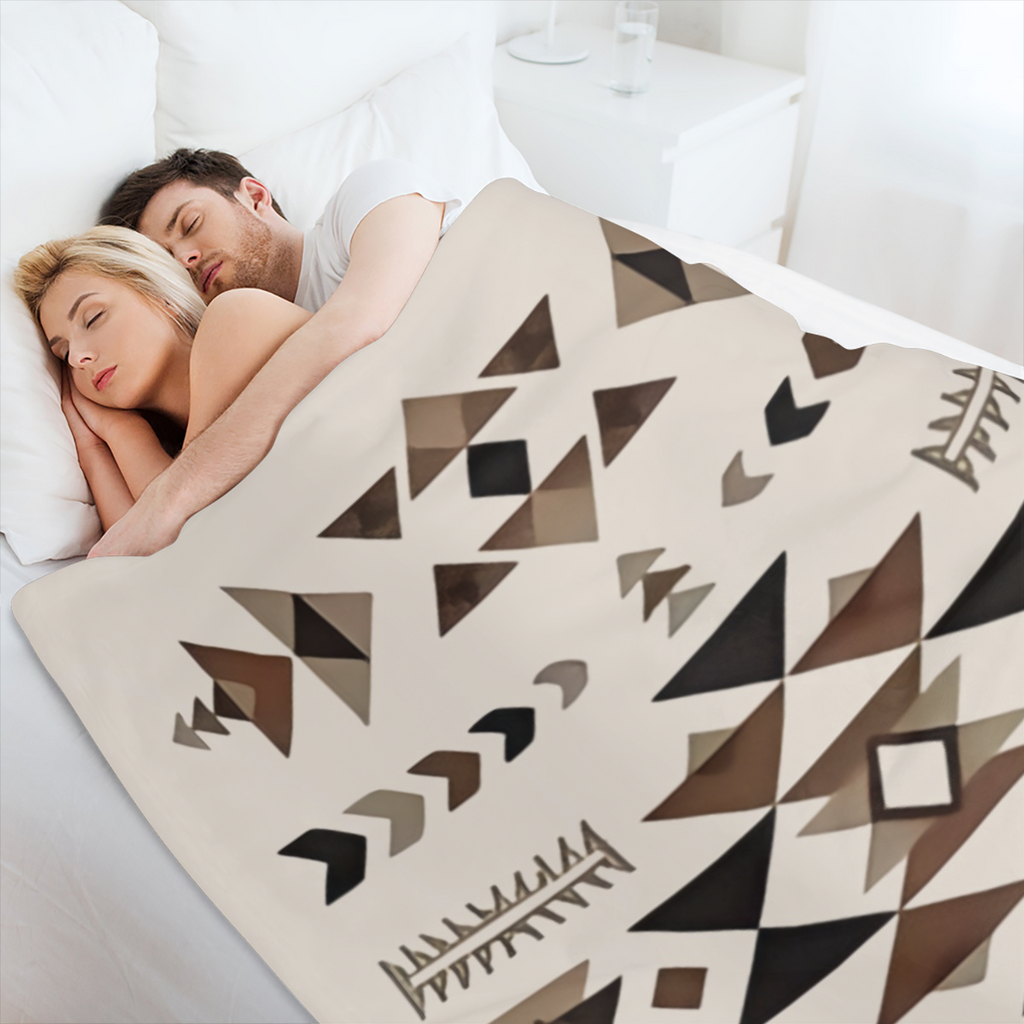 Bohemian Geometric Throw Blanket - Premium Flannel 280GSM All-Season Lightweight & Portable, Earthy Brown/Beige/White/Black/Gray - Cozy Home Decor, Travel, Camping - Christmas Birthday Valentine's Gif