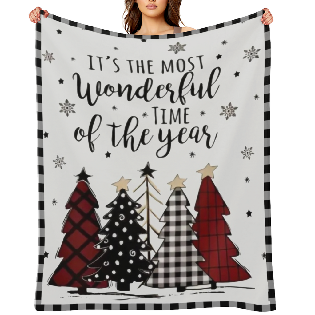 1pc Cozy Christmas Tree Flannel Blanket - Plush Knit Polyester Fiber, All- Season Versatile Throw for RV, Home, Office, Bed, Camping - Festive Holiday Decor Gift