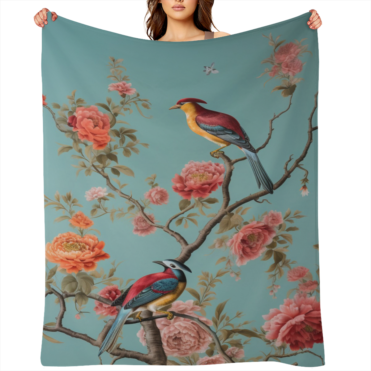 Cozy Rustic Bird & Floral Print Throw Blanket - Soft Fleece, 280GSM, Vibrant Nature Design for Couch, Sofa, Bed, or Office - Perfect All- Season Gift for Youngsters & Adults, Gift for Nature Lovers Vi
