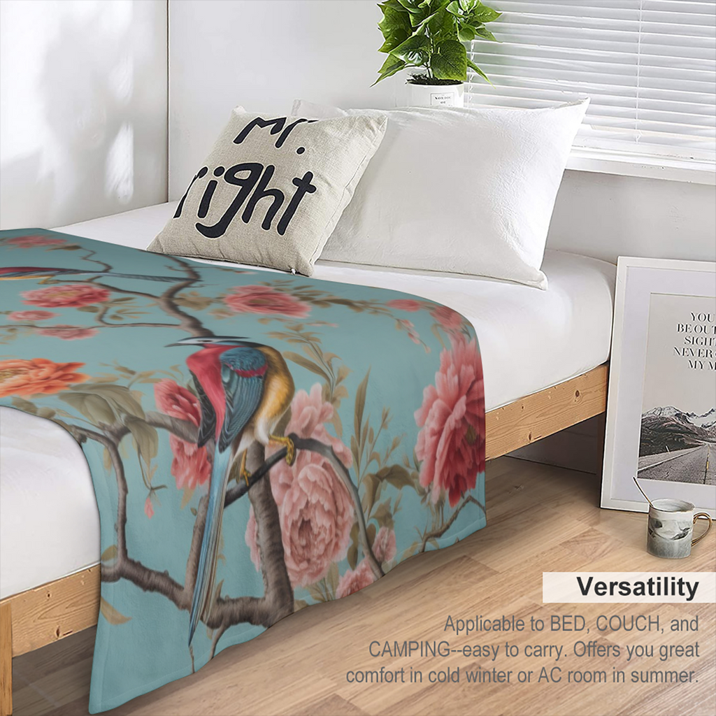 Cozy Rustic Bird & Floral Print Throw Blanket - Soft Fleece, 280GSM, Vibrant Nature Design for Couch, Sofa, Bed, or Office - Perfect All- Season Gift for Youngsters & Adults, Gift for Nature Lovers Vi