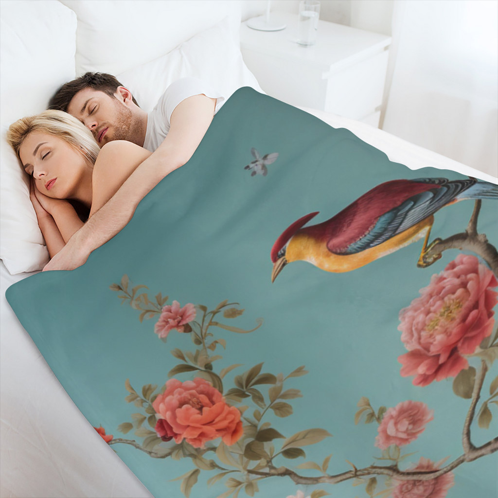 Cozy Rustic Bird & Floral Print Throw Blanket - Soft Fleece, 280GSM, Vibrant Nature Design for Couch, Sofa, Bed, or Office - Perfect All- Season Gift for Youngsters & Adults, Gift for Nature Lovers Vi