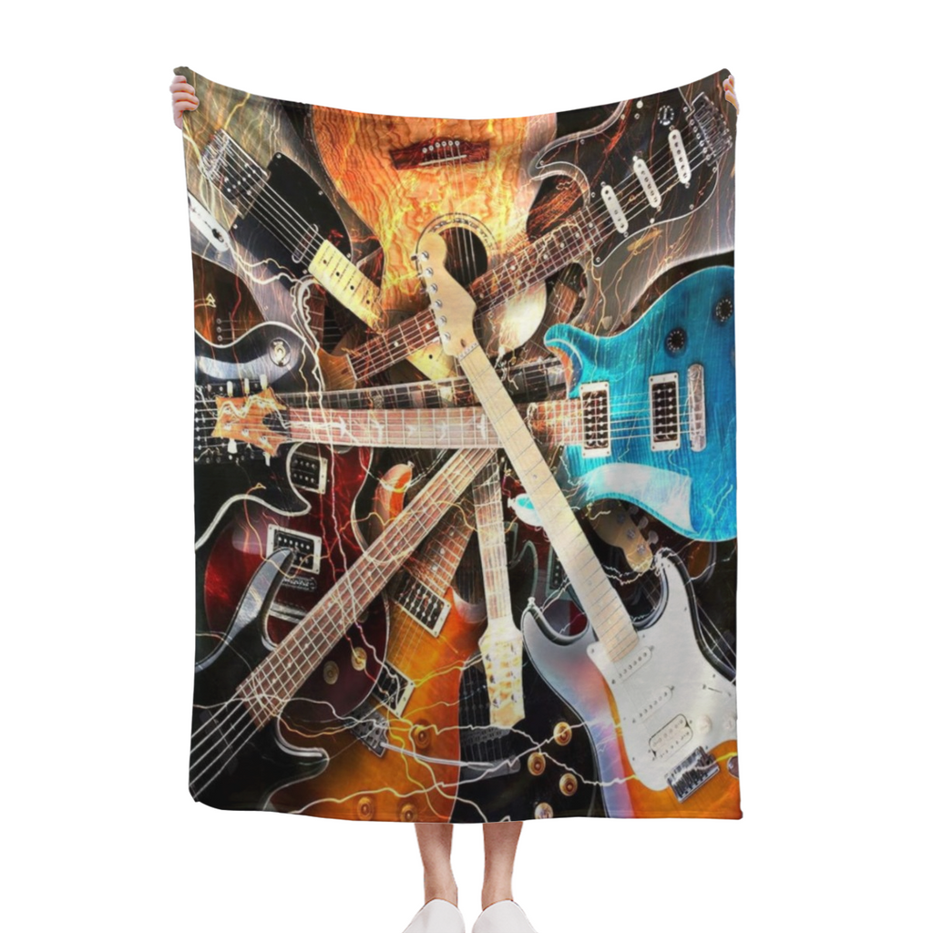 Ultra-Soft Guitar Flannel Throw Blanket Vibrant, Colorful Electric & Acoustic Guitars Design, Warm, Portable, All-Season Perfect Valentine's Gift for Music Lovers and Outdoor Enthusiasts