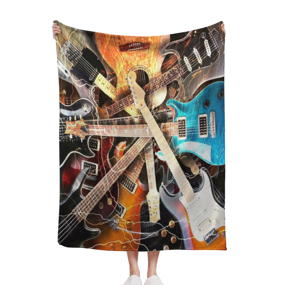 Ultra-Soft Guitar Flannel Throw Blanket Vibrant, Colorful Electric & Acoustic Guitars Design, Warm, Portable, All-Season Perfect Valentine's Gift for Music Lovers and Outdoor Enthusiasts