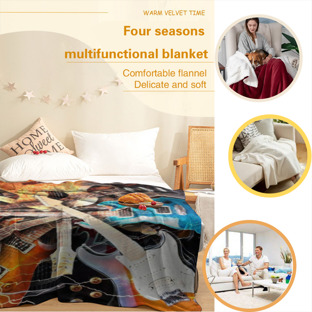 Ultra-Soft Guitar Flannel Throw Blanket Vibrant, Colorful Electric & Acoustic Guitars Design, Warm, Portable, All-Season Perfect Valentine's Gift for Music Lovers and Outdoor Enthusiasts