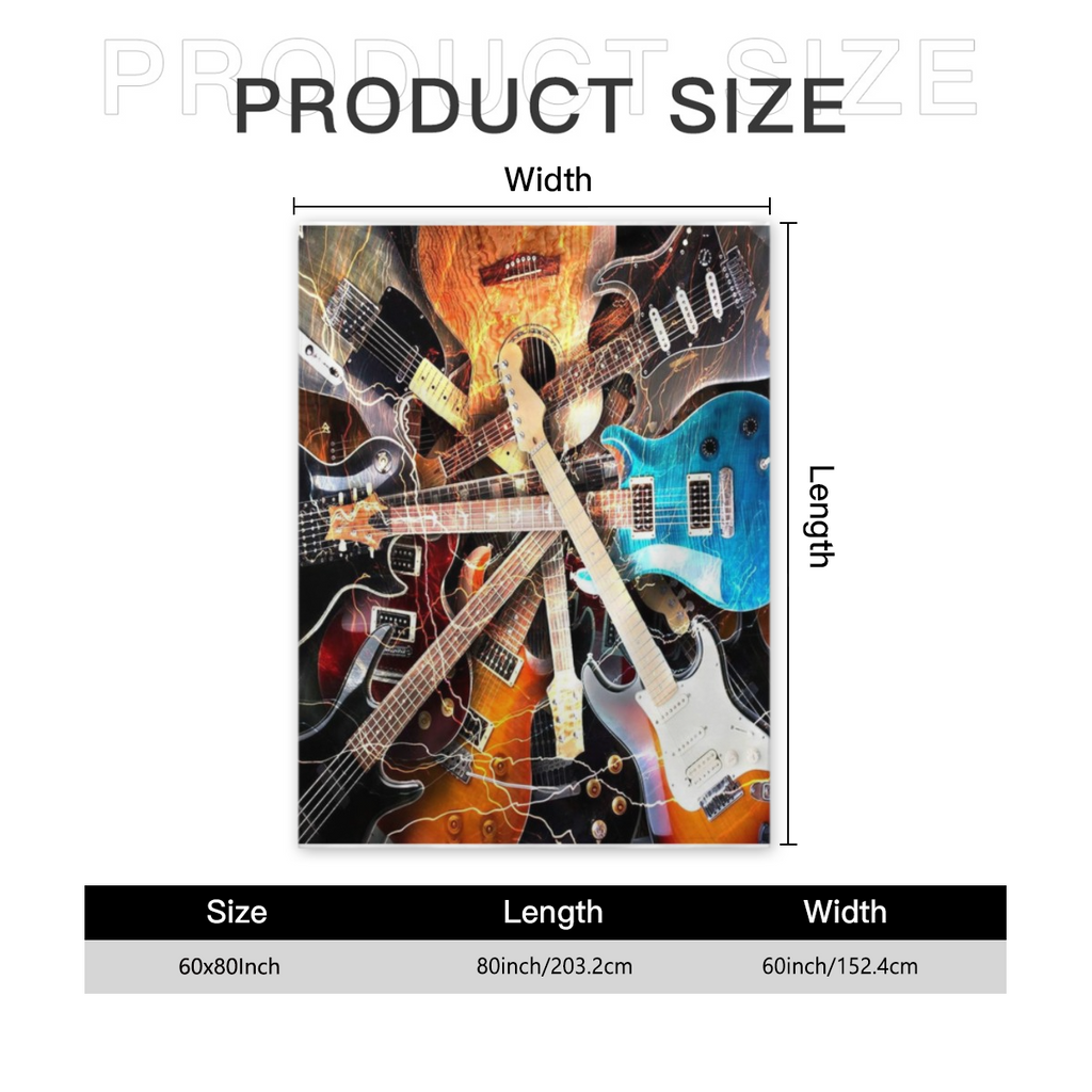 Ultra-Soft Guitar Flannel Throw Blanket Vibrant, Colorful Electric & Acoustic Guitars Design, Warm, Portable, All-Season Perfect Valentine's Gift for Music Lovers and Outdoor Enthusiasts