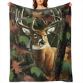 Country Forest Deer pattern flannel shawl blanket - reversible, soft and lightweight polyester with bright digital prints for all seasons - ideal for indoor and outdoor use