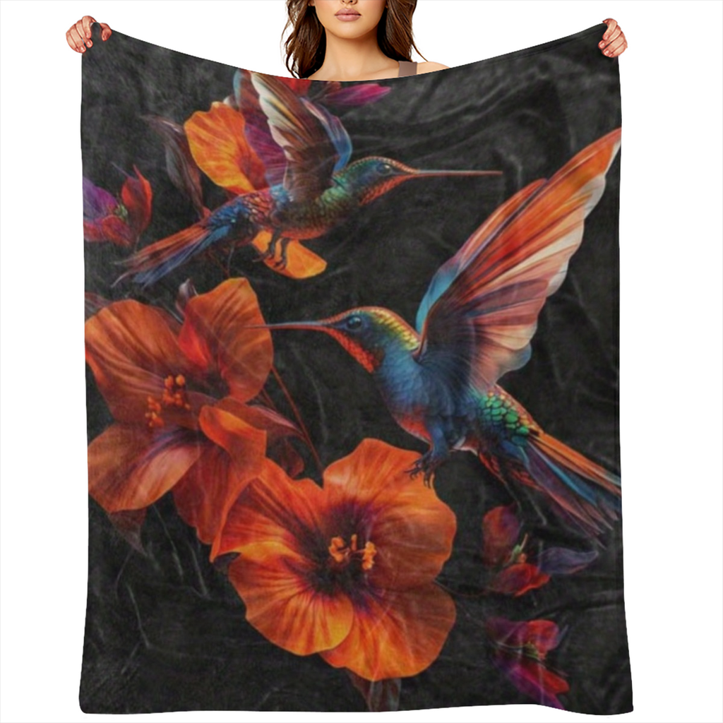 Cozy Hummingbird & Floral Print Blanket - Soft, Warm Polyester Throw for Home, Office, Travel & Camping