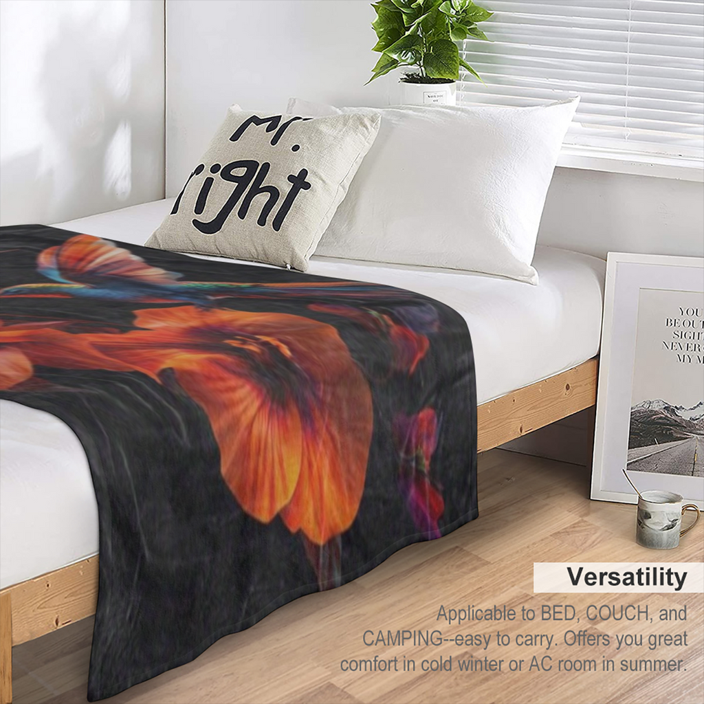 Cozy Hummingbird & Floral Print Blanket - Soft, Warm Polyester Throw for Home, Office, Travel & Camping