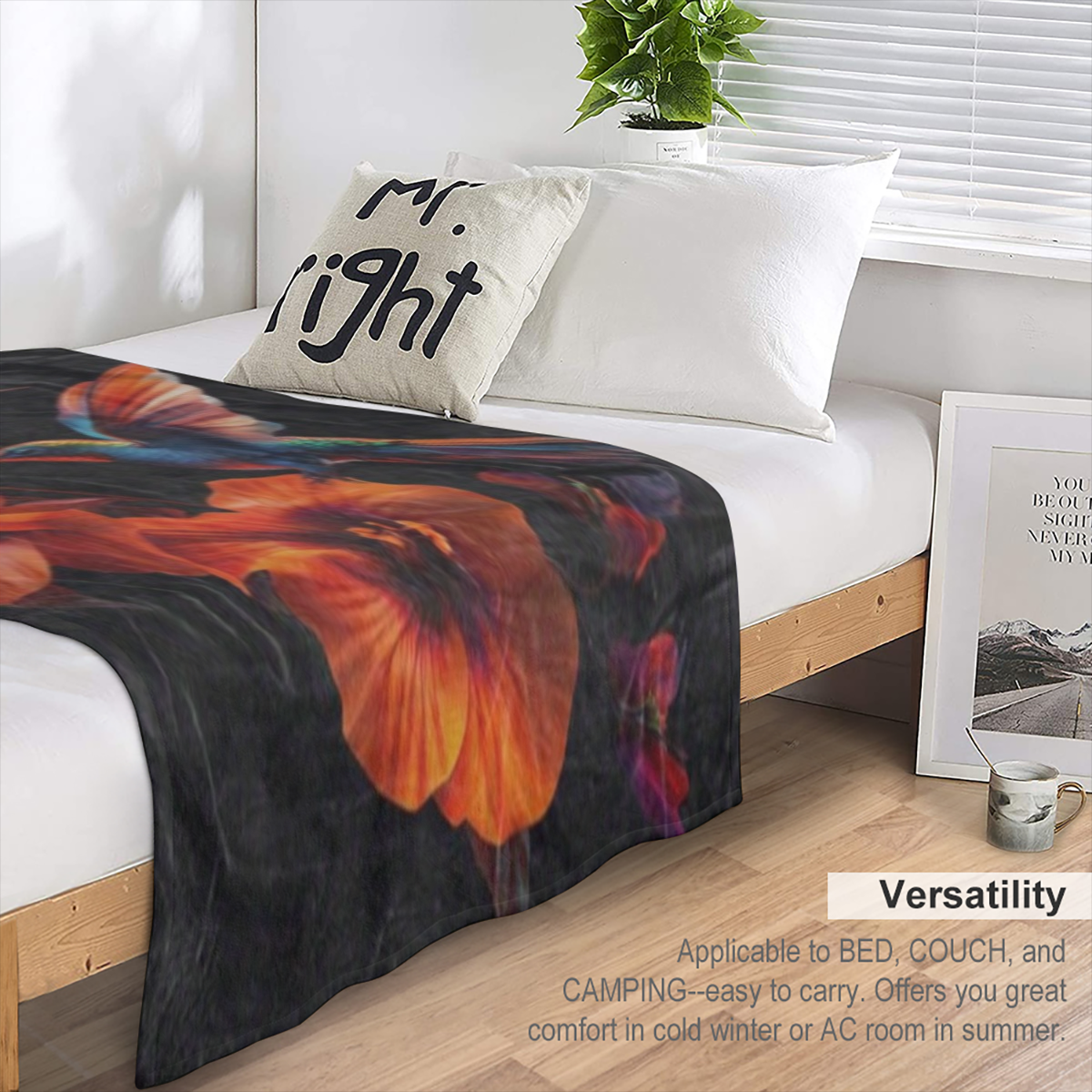 Cozy Hummingbird & Floral Print Blanket - Soft, Warm Polyester Throw for Home, Office, Travel & Camping
