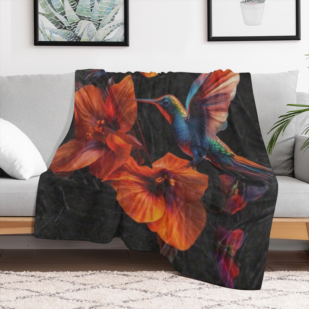 Cozy Hummingbird & Floral Print Blanket - Soft, Warm Polyester Throw for Home, Office, Travel & Camping
