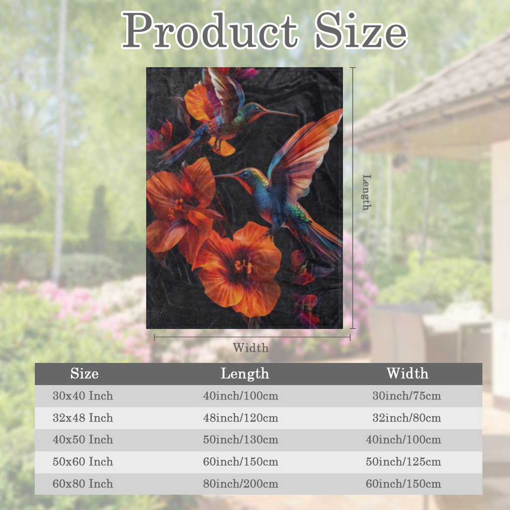 Cozy Hummingbird & Floral Print Blanket - Soft, Warm Polyester Throw for Home, Office, Travel & Camping