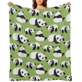 Cute Panda Blankets, Cozy Flannel Fleece Blanket on for Home Bedroom Living Room Office Dorm, Soft Comfort Lightweight Throw Blankets for Adults and Kids Green