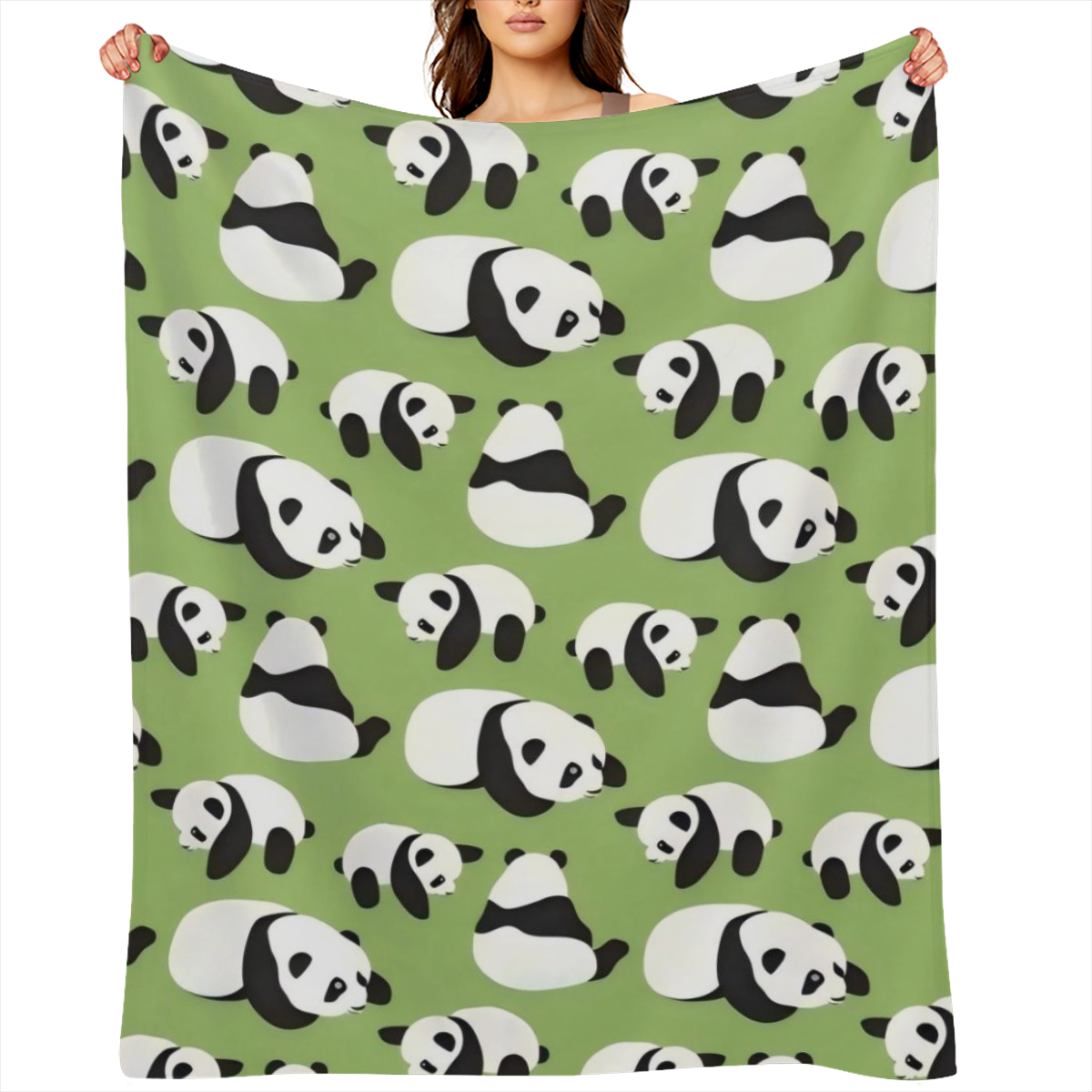 Cute Panda Blankets, Cozy Flannel Fleece Blanket on for Home Bedroom Living Room Office Dorm, Soft Comfort Lightweight Throw Blankets for Adults and Kids Green