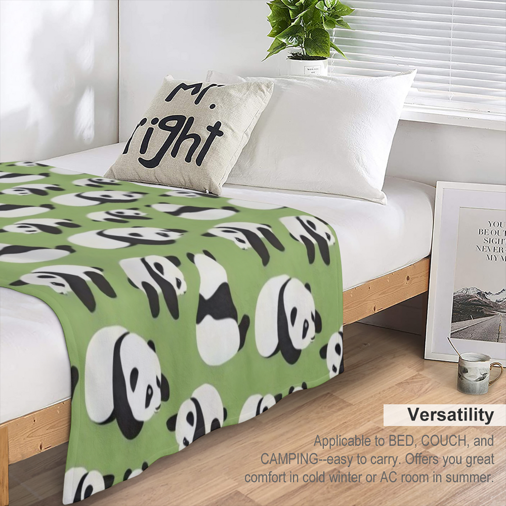 Cute Panda Blankets, Cozy Flannel Fleece Blanket on for Home Bedroom Living Room Office Dorm, Soft Comfort Lightweight Throw Blankets for Adults and Kids Green