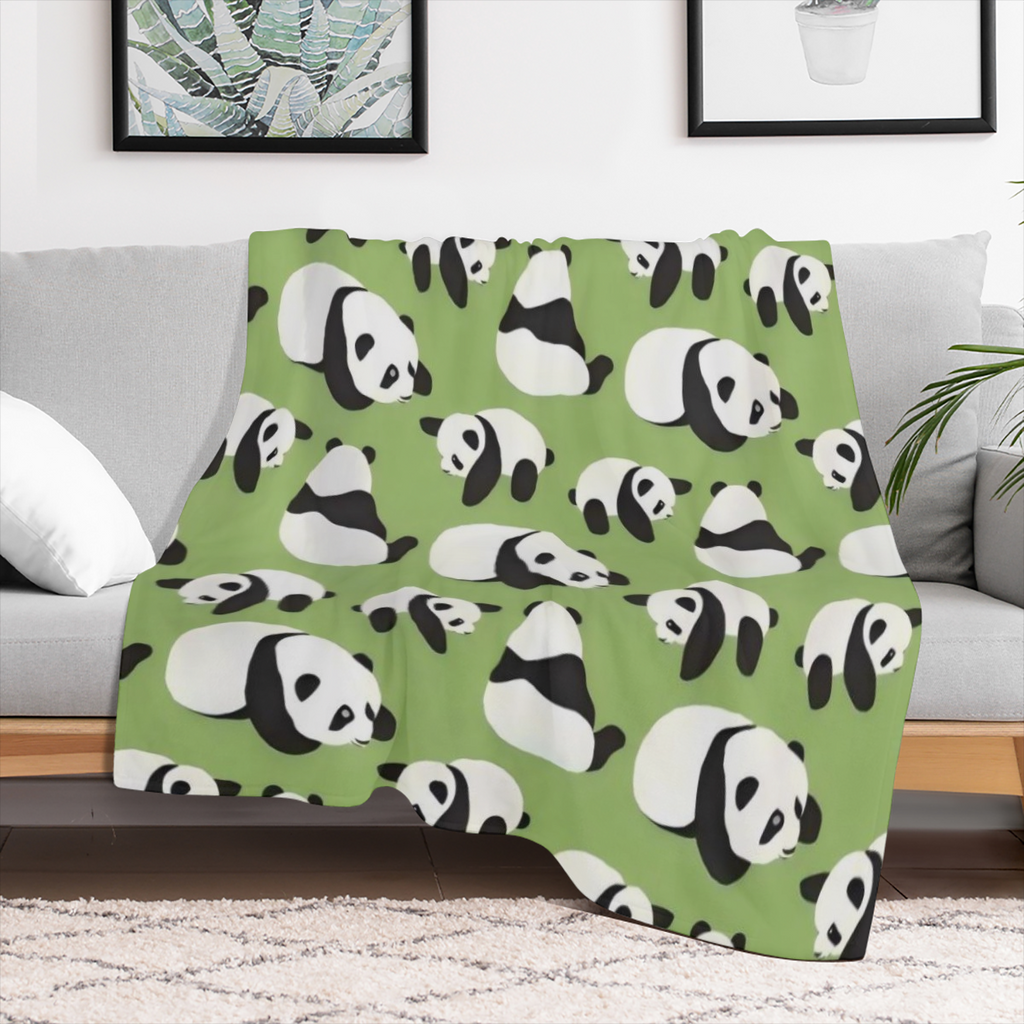 Cute Panda Blankets, Cozy Flannel Fleece Blanket on for Home Bedroom Living Room Office Dorm, Soft Comfort Lightweight Throw Blankets for Adults and Kids Green