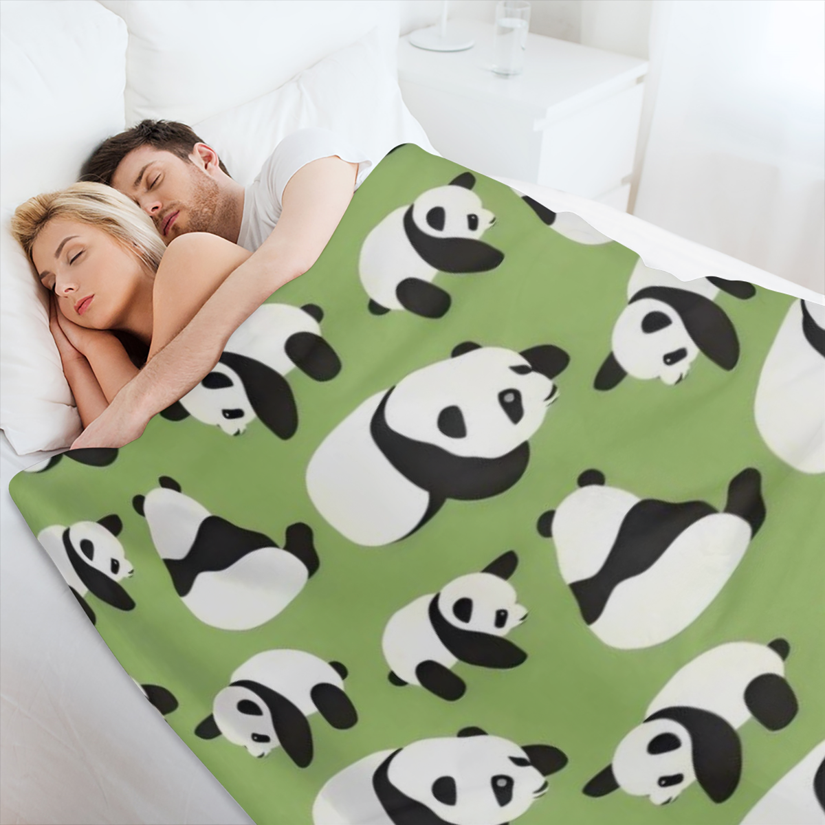 Cute Panda Blankets, Cozy Flannel Fleece Blanket on for Home Bedroom Living Room Office Dorm, Soft Comfort Lightweight Throw Blankets for Adults and Kids Green