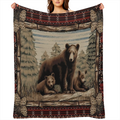 Cozy Flannel Bear Print Blanket Soft, Warm, and Tear- Resistant with Rustic Forest Design, Perfect for Sofa, Bed, Office, or Travel All- Season Gift Idea for Friends