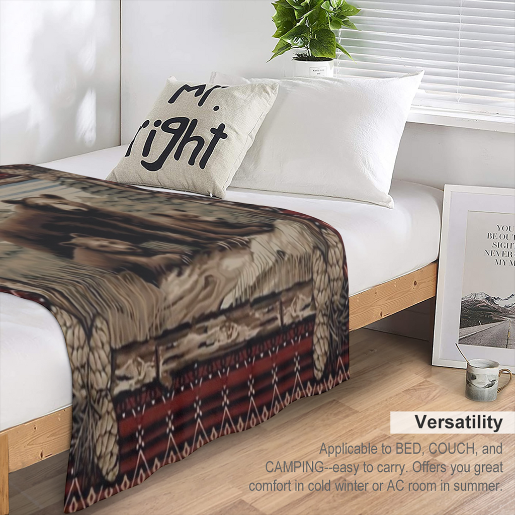 Cozy Flannel Bear Print Blanket Soft, Warm, and Tear- Resistant with Rustic Forest Design, Perfect for Sofa, Bed, Office, or Travel All- Season Gift Idea for Friends