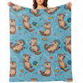 Cute Otter Flannel Blanket Playful Fish and Heart Sea Turtle Throw, Playful Gifts for Kids And Animal Lovers, Ultra Soft And Warm, Lightweight, for Couch Bedroom Living Room Decor