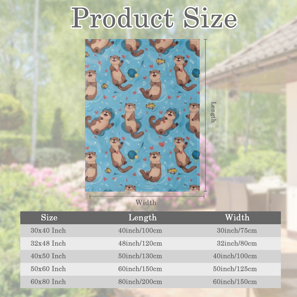 Cute Otter Flannel Blanket Playful Fish and Heart Sea Turtle Throw, Playful Gifts for Kids And Animal Lovers, Ultra Soft And Warm, Lightweight, for Couch Bedroom Living Room Decor