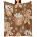 1pc, Vintage Winter Christmas Gingerbread Man Snowflake Print Fleece Blanket, Soft Warm Comfortable Throw for Sofa, Bed, Car, Office, Camping, Travel, All- Season Gift, Digital Print, Knitted, Polyest