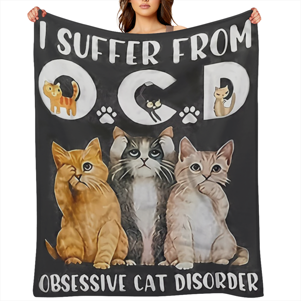 1pc Soft & Cozy Cat Pattern Flannel Blanket, Personality Comfort Throw for Sofa, Bed, Office, Camping & Travel, Multi- Purpose Blanket