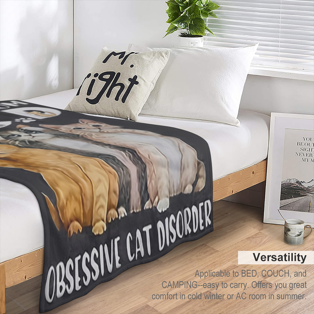 1pc Soft & Cozy Cat Pattern Flannel Blanket, Personality Comfort Throw for Sofa, Bed, Office, Camping & Travel, Multi- Purpose Blanket