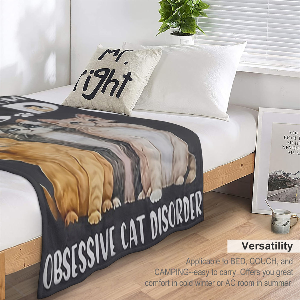 1pc Soft & Cozy Cat Pattern Flannel Blanket, Personality Comfort Throw for Sofa, Bed, Office, Camping & Travel, Multi- Purpose Blanket