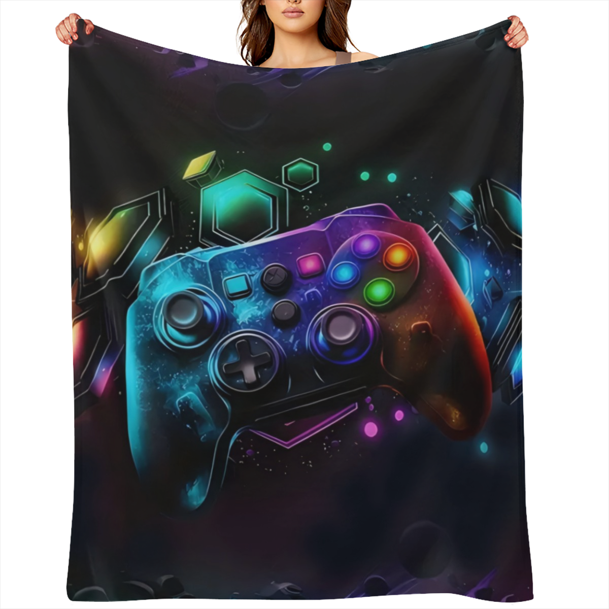 1pc Fashion Cool Gamepad Print Blanket, Flannel Blanket, Soft Warm Throw Blanket Nap Blanket For Couch Sofa Office Bed Camping Travel, Multi- purpose Gift Blanket For All Season